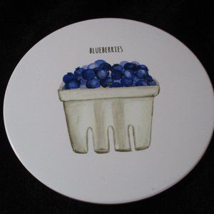 Red Shed Round Ceramic Berry Trivet Blueberries NEW